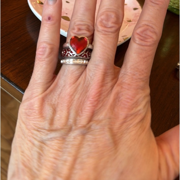 Brighton TRUE HEART Red Swarovski Crystal large faceted Heart silver Ring RARE - Picture 9 of 16